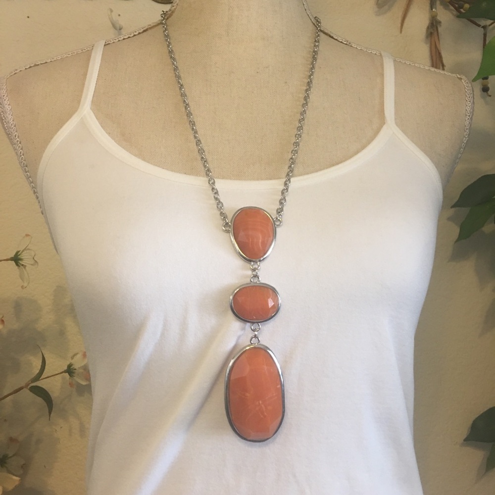 Faceted marble tangerine stone long necklace